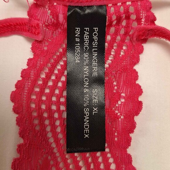 Popsi Lingerie Hot Pink Lace Thong XL Strappy Waist NWT Sexy Stretch Underwear - Picture 1 of 2